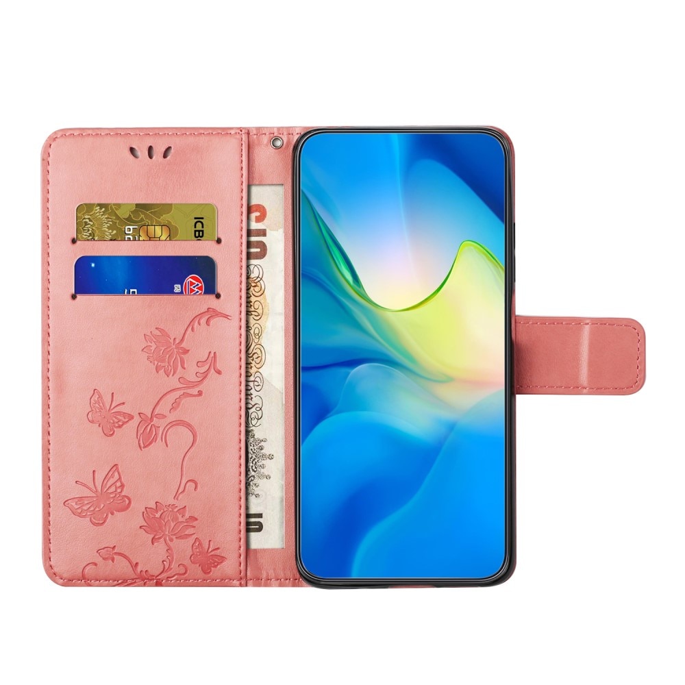 Custodia in pelle a farfalle per Xiaomi Redmi Note 13 4G, rosa