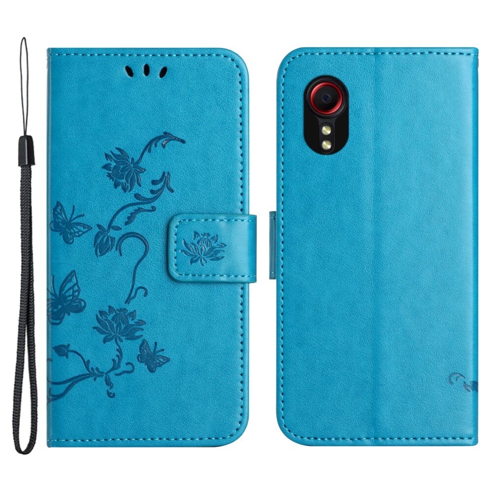 Custodia in pelle a farfalle per Samsung Galaxy Xcover 7, blu