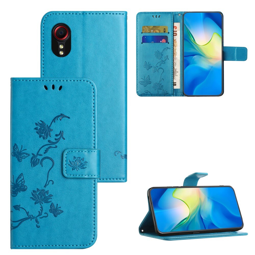 Custodia in pelle a farfalle per Samsung Galaxy Xcover 7, Blu