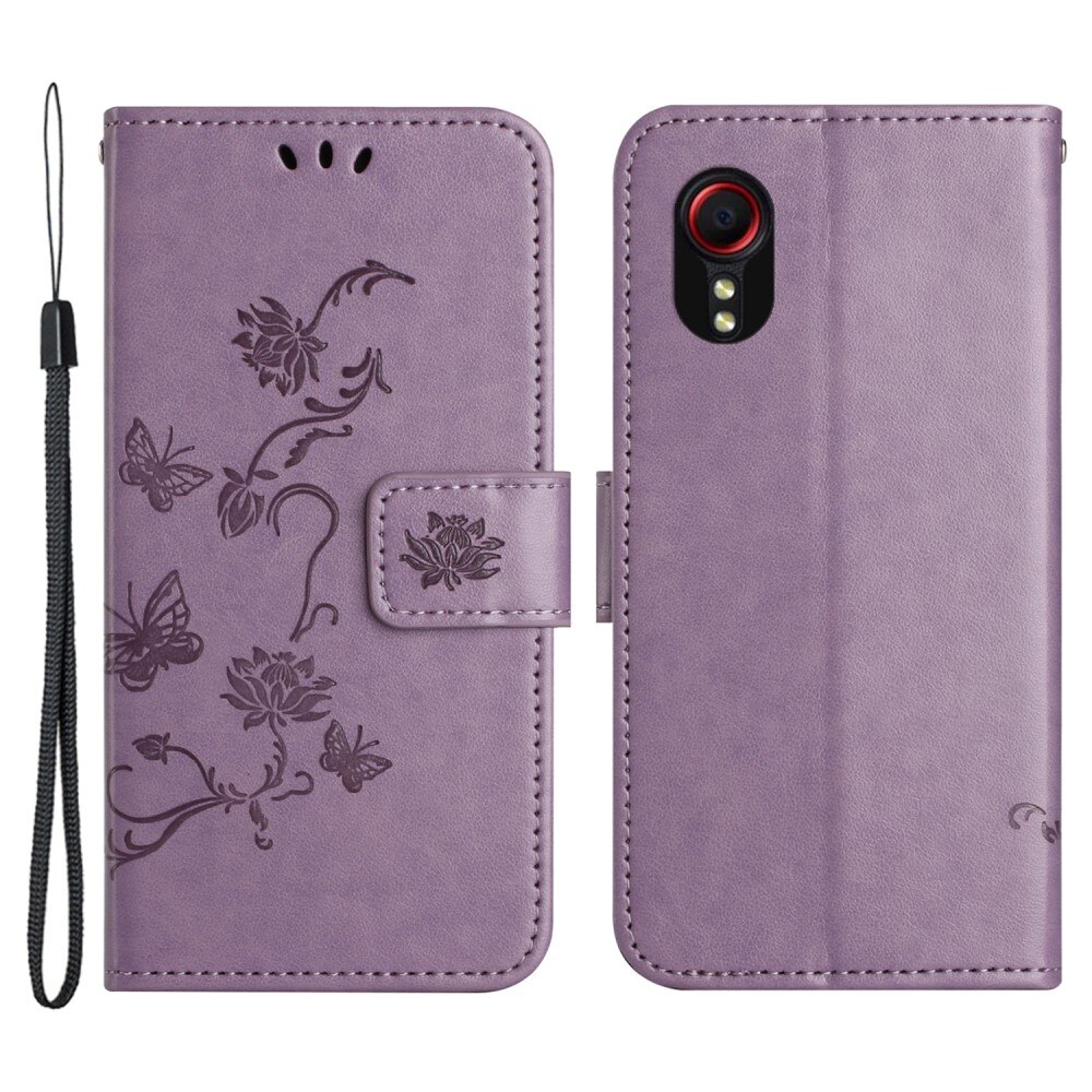 Custodia in pelle a farfalle per Samsung Galaxy Xcover 7, viola