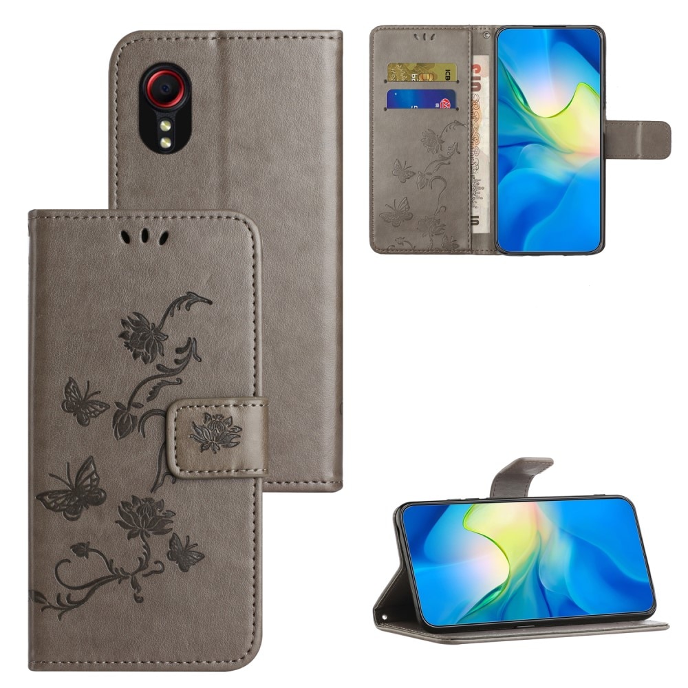 Custodia in pelle a farfalle per Samsung Galaxy Xcover 7, grigio