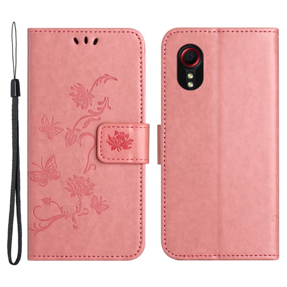 Custodia in pelle a farfalle per Samsung Galaxy Xcover 7, rosa