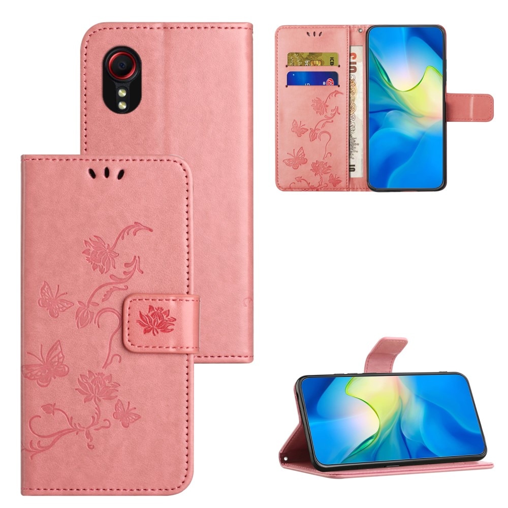 Custodia in pelle a farfalle per Samsung Galaxy Xcover 7, rosa