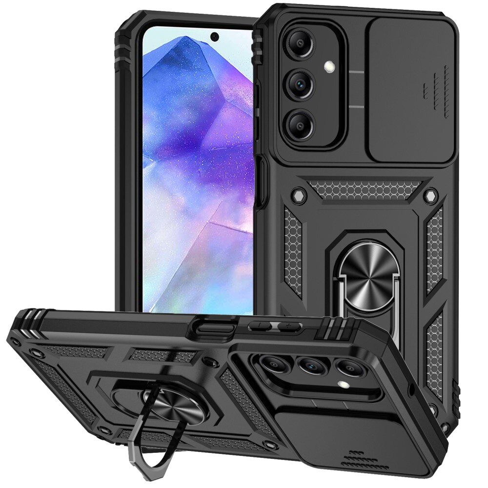 Cover ibride con anello e protezione fotocamera Samsung Galaxy A55 nero