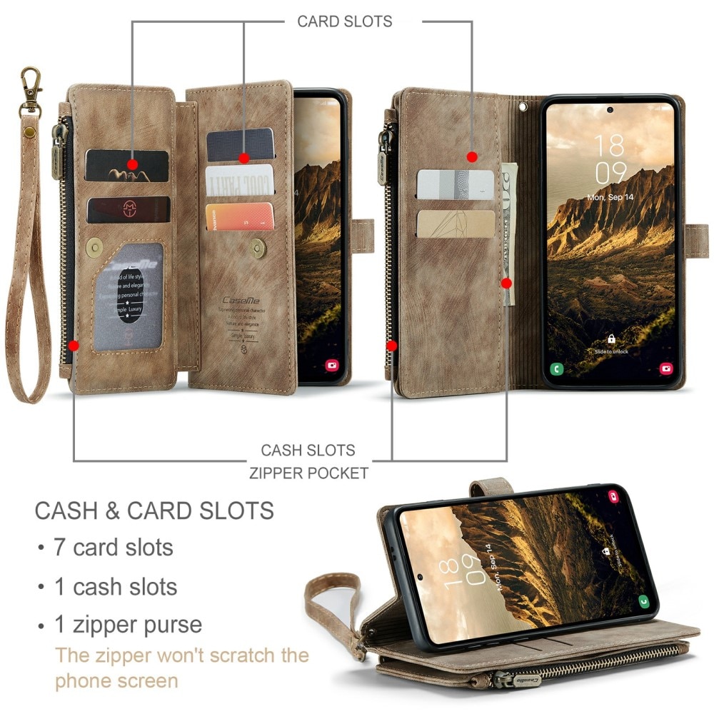 Custodie a portafoglio Zipper Samsung Galaxy S24 marrone