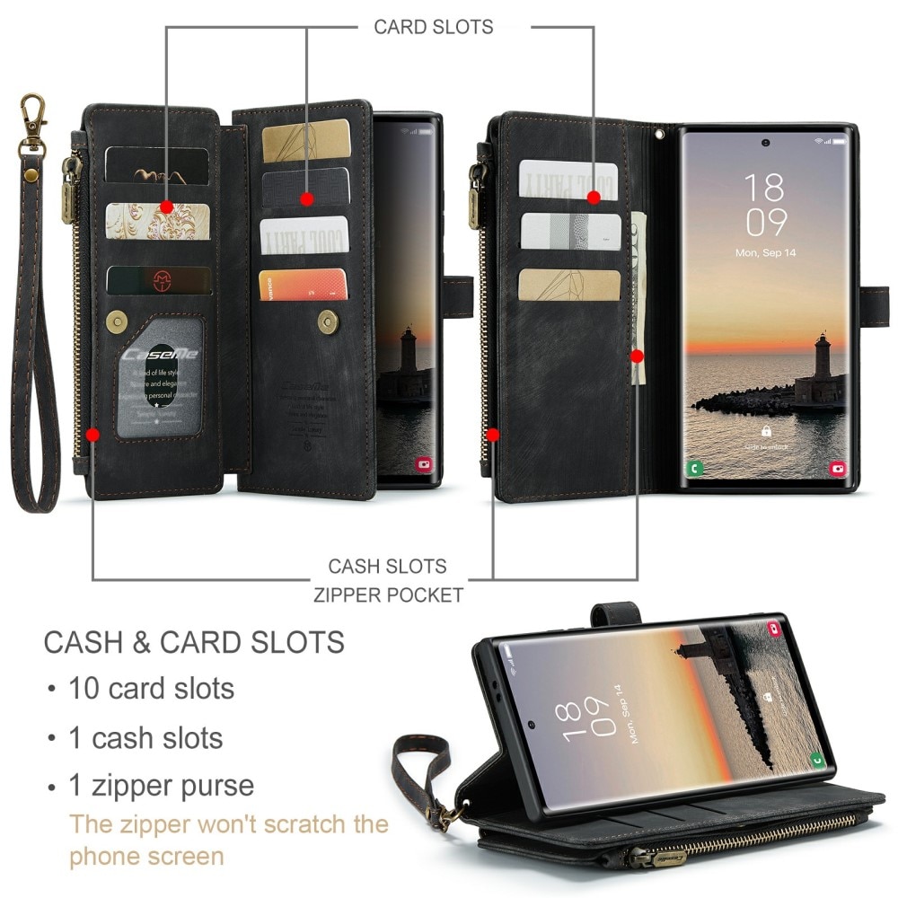 Custodie a portafoglio Zipper Samsung Galaxy S24 Ultra nero