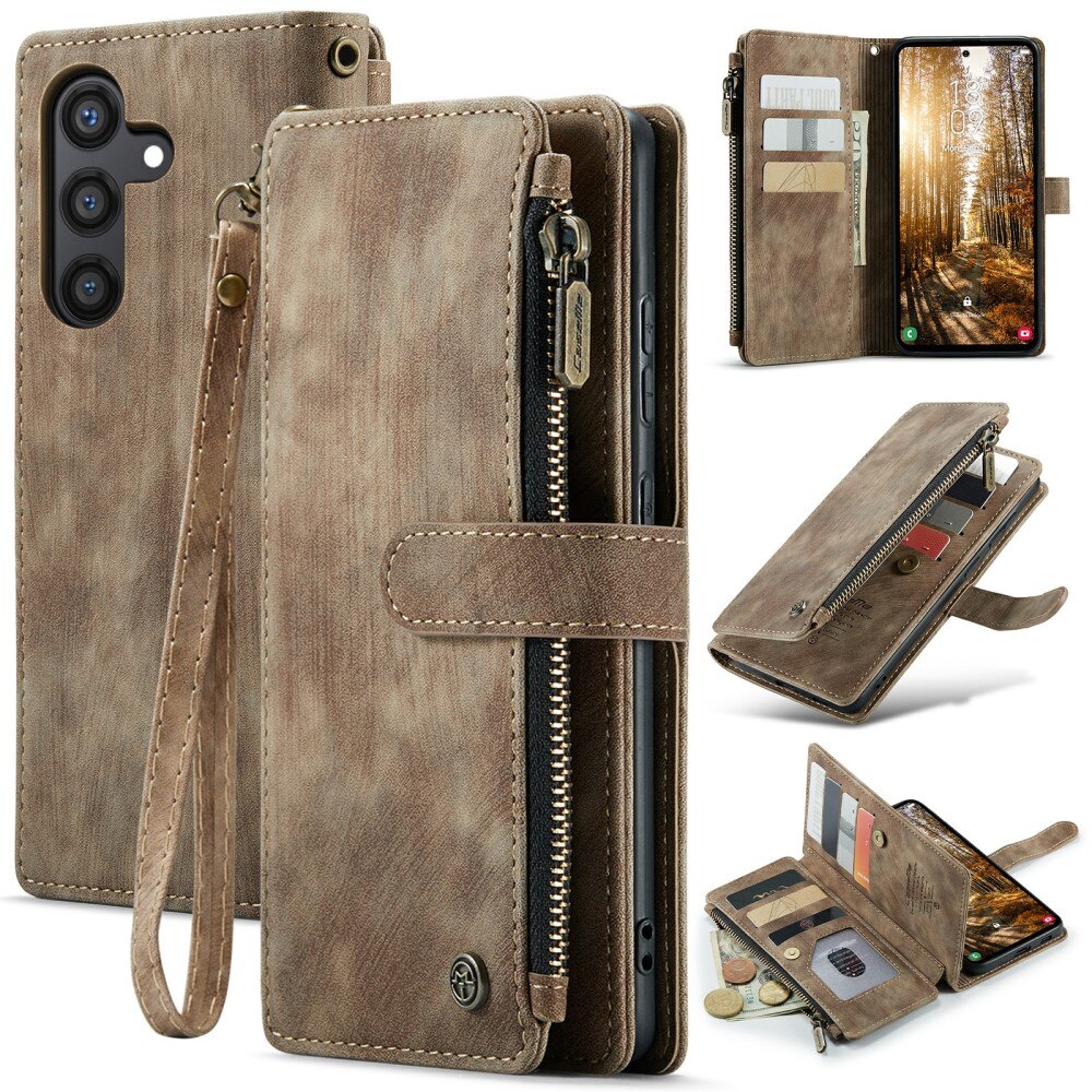 Custodie a portafoglio Zipper Samsung Galaxy S24 Plus Marrone