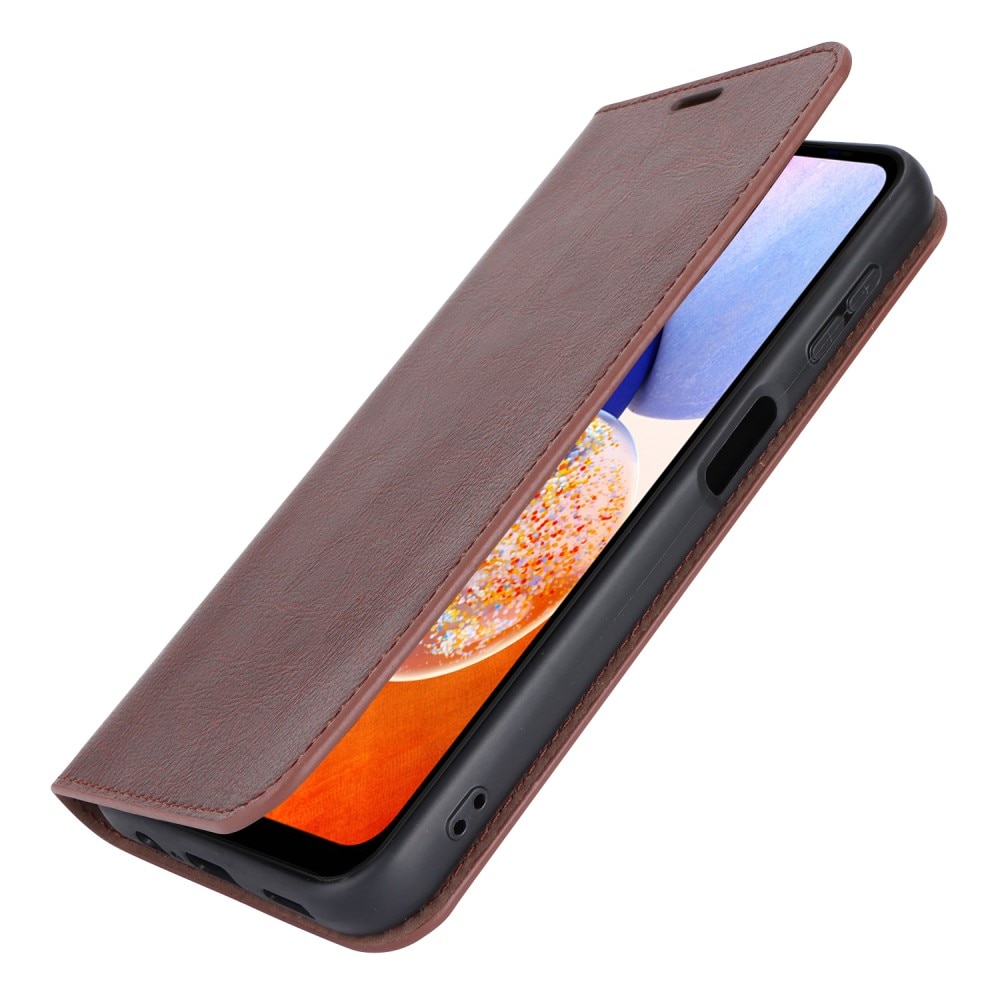 Cover Portafoglio in vera pelle Samsung Galaxy A14 marrone scuro
