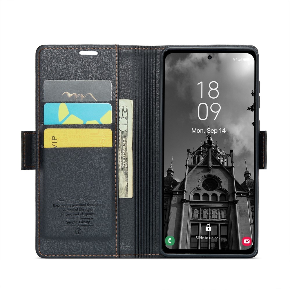 Custodie a portafoglio sottili anti-RFID Samsung Galaxy A55 nero