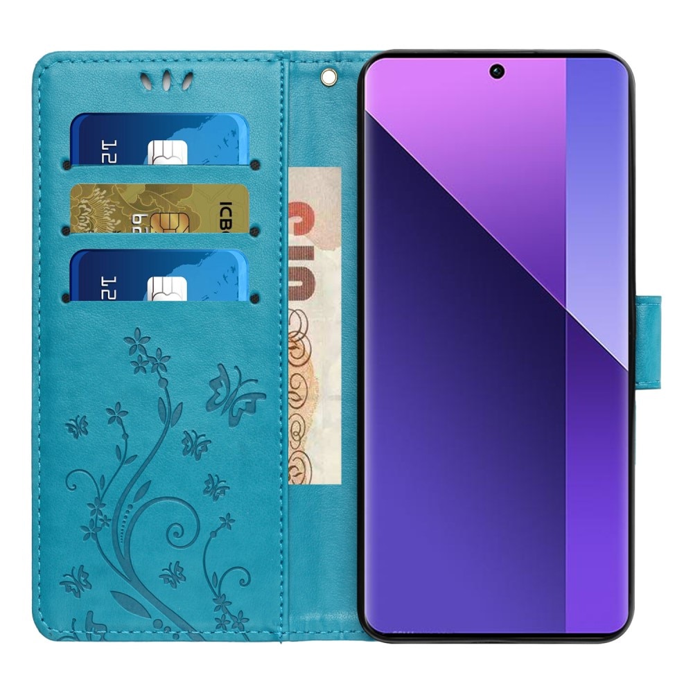 Custodia in pelle a farfalle per Xiaomi Redmi 13C, blu