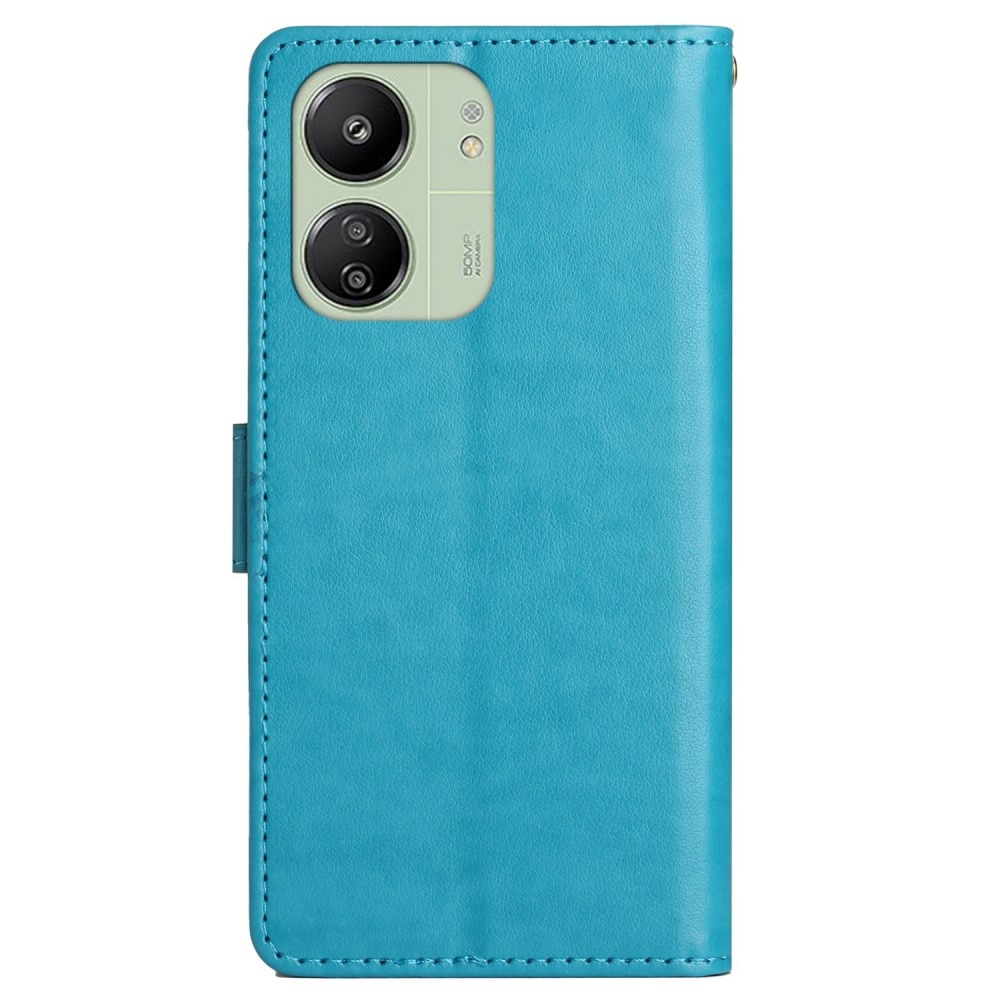 Custodia in pelle a farfalle per Xiaomi Redmi 13C, blu