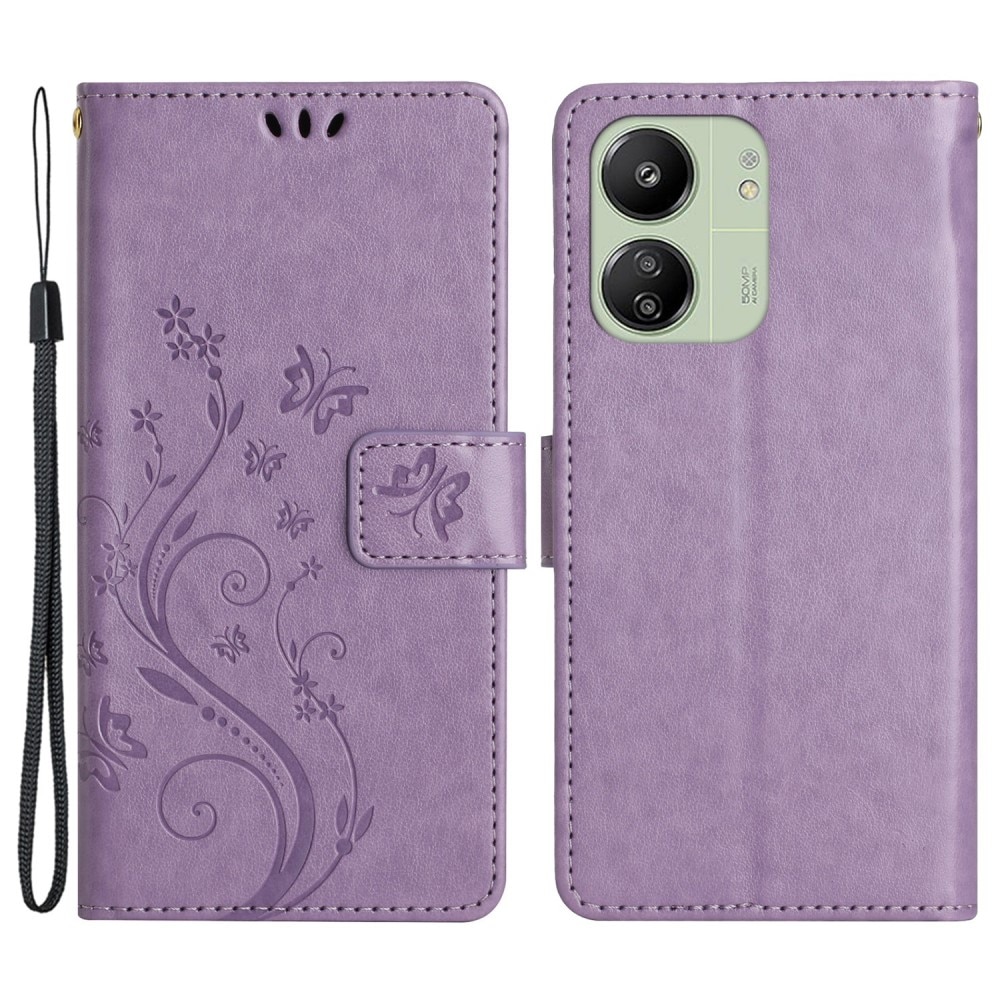 Custodia in pelle a farfalle per Xiaomi Redmi 13C, viola