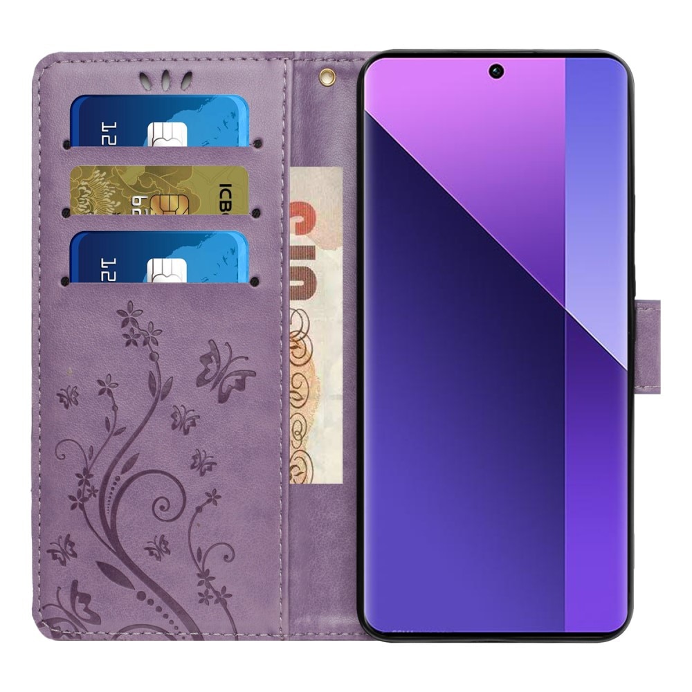 Custodia in pelle a farfalle per Xiaomi Redmi 13C, viola