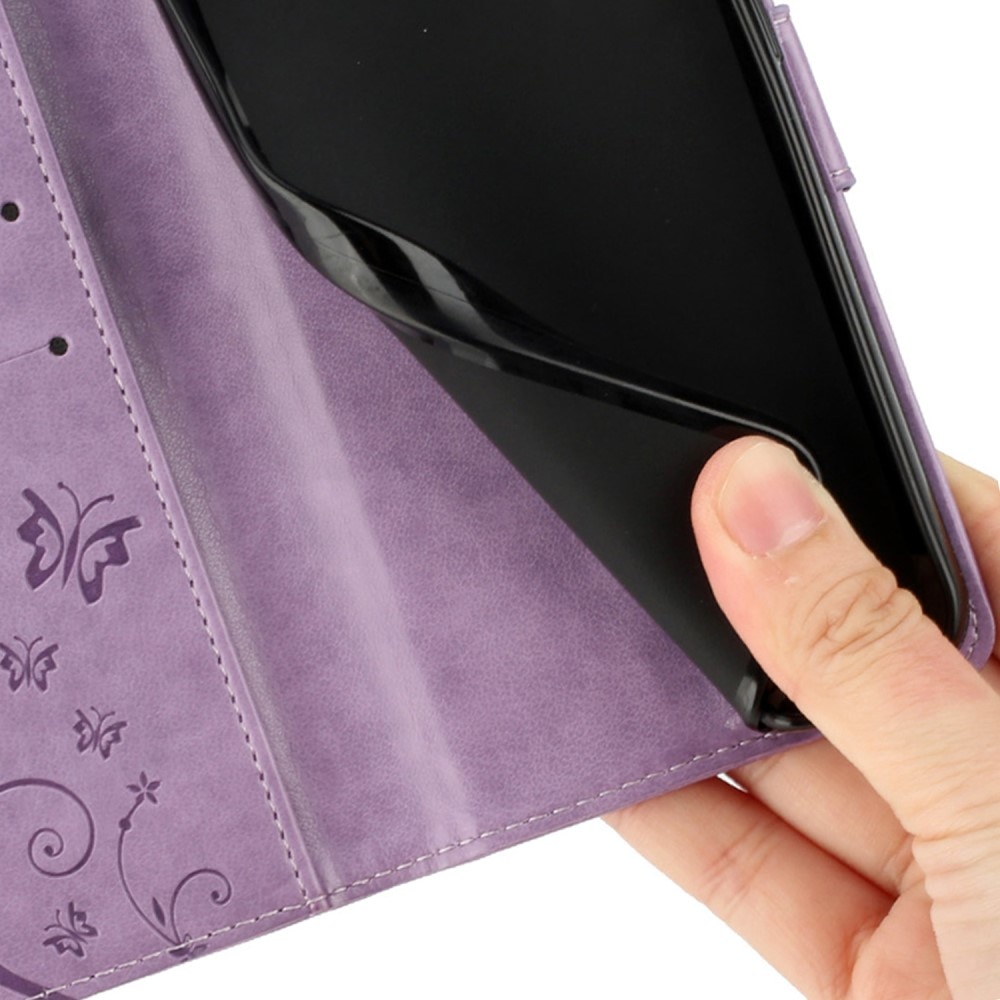 Custodia in pelle a farfalle per Xiaomi Redmi 13C, viola