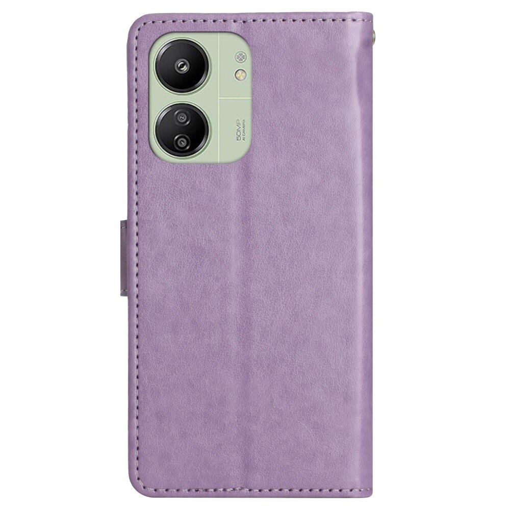 Custodia in pelle a farfalle per Xiaomi Redmi 13C, viola