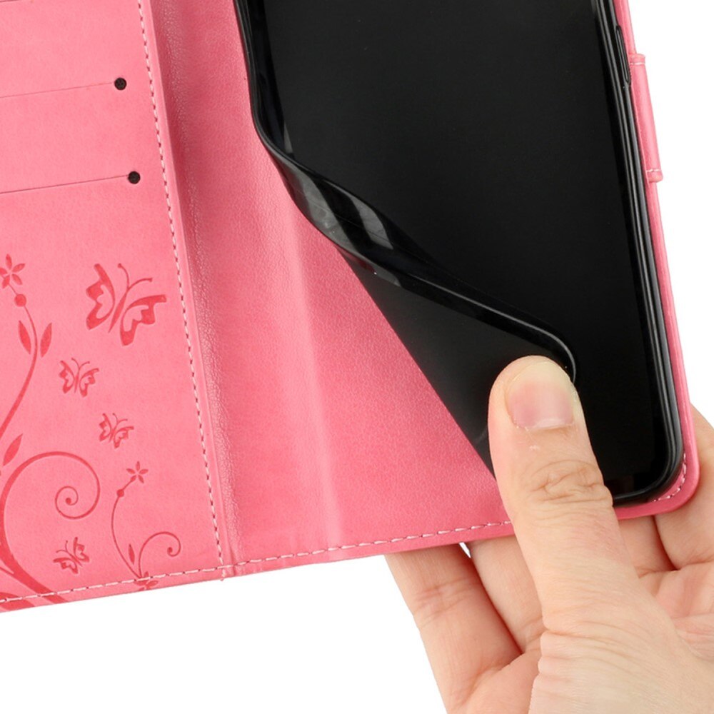 Custodia in pelle a farfalle per Xiaomi Redmi 13C, rosa