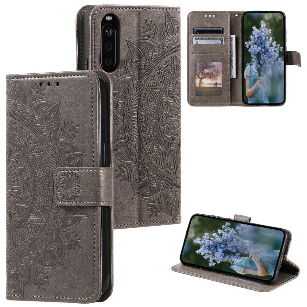 Custodia in pelle Mandala Sony Xperia 10 VI grigio