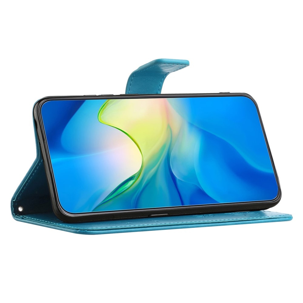 Custodia in pelle a farfalle per Motorola Moto G04, blu