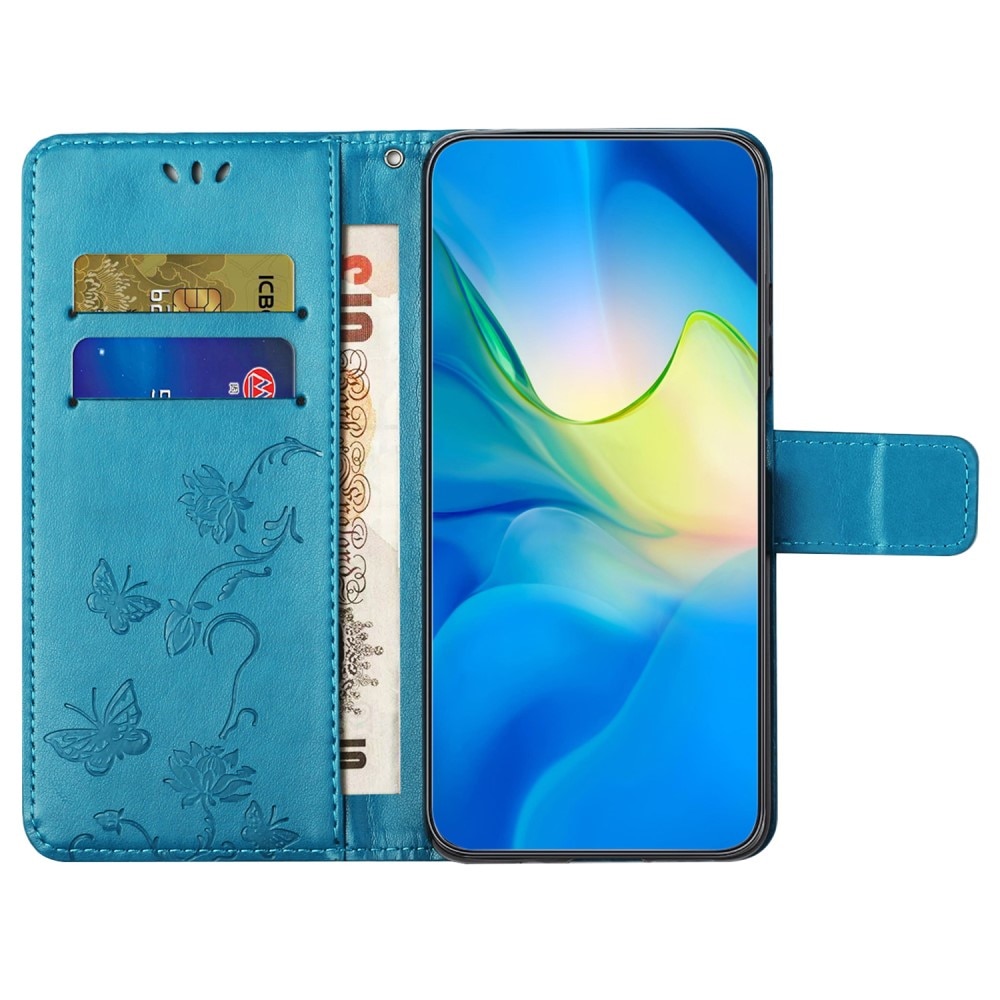 Custodia in pelle a farfalle per Motorola Moto G04, blu