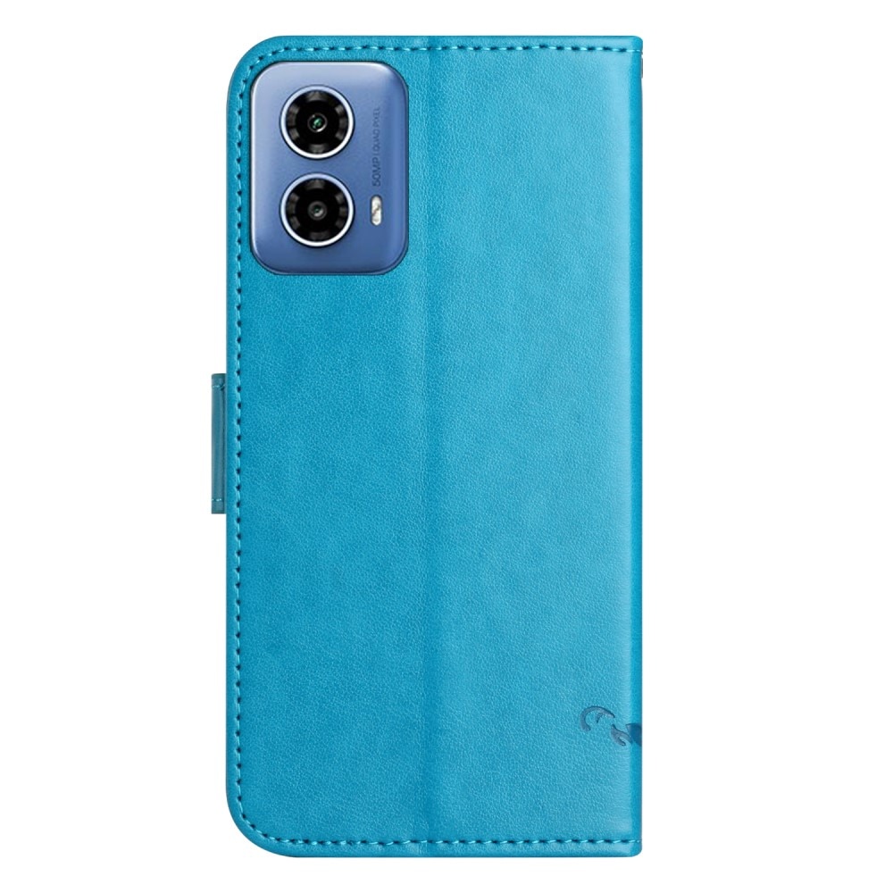 Custodia in pelle a farfalle per Motorola Moto G04, blu