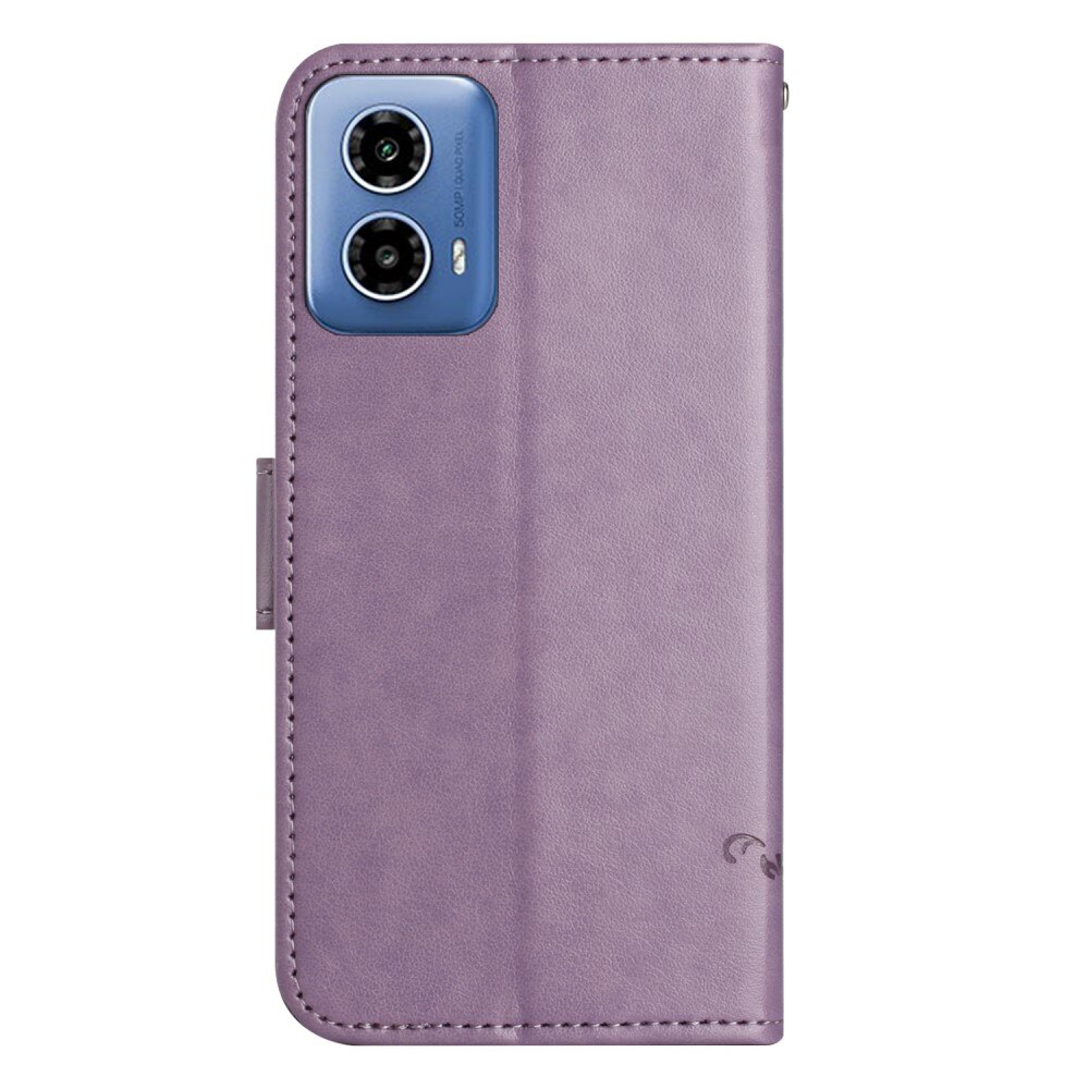 Custodia in pelle a farfalle per Motorola Moto G04, viola