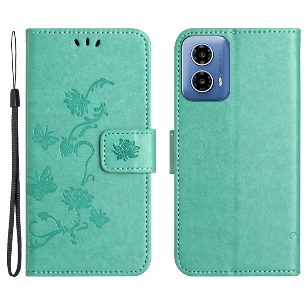 Custodia in pelle a farfalle per Motorola Moto G04, verde