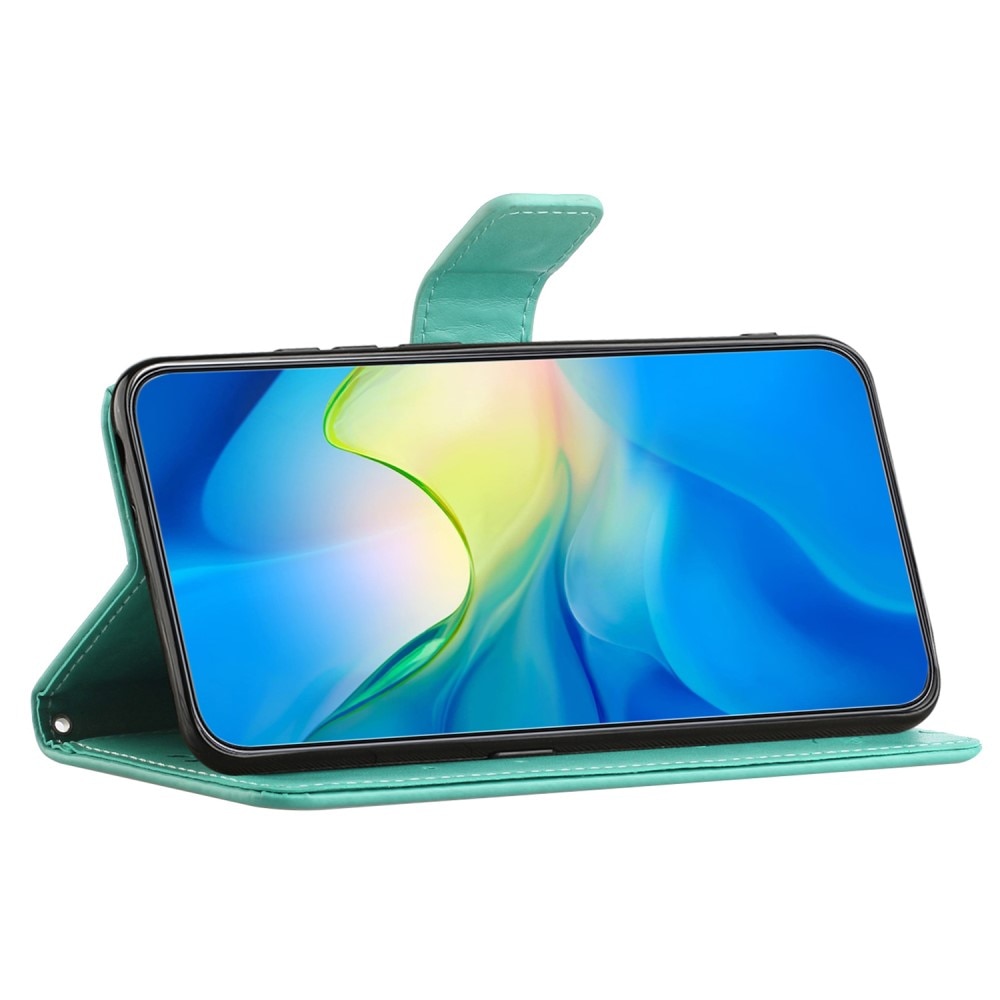 Custodia in pelle a farfalle per Motorola Moto G04, verde