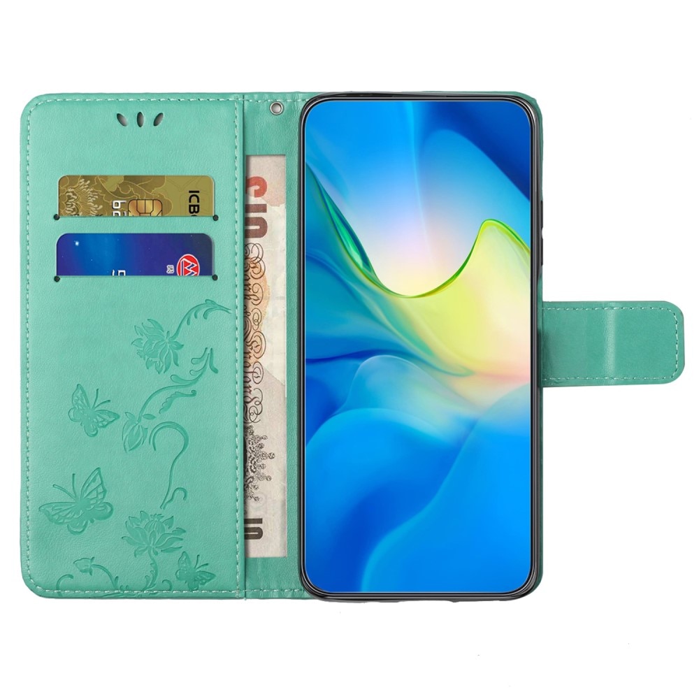 Custodia in pelle a farfalle per Motorola Moto G04, verde