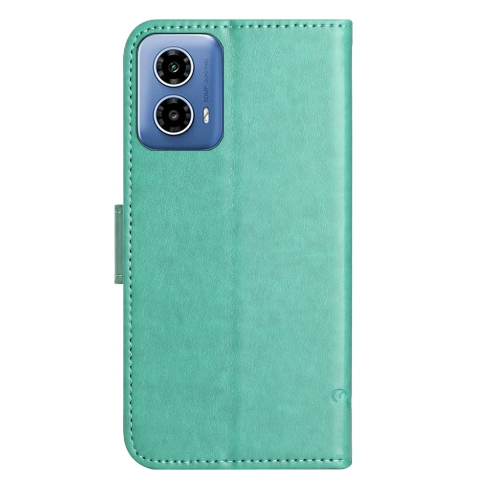 Custodia in pelle a farfalle per Motorola Moto G04, verde