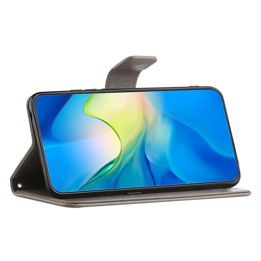 Custodia in pelle a farfalle per Motorola Moto G04, Grigio