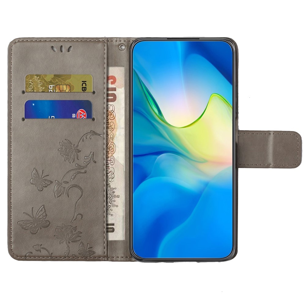 Custodia in pelle a farfalle per Motorola Moto G04, Grigio