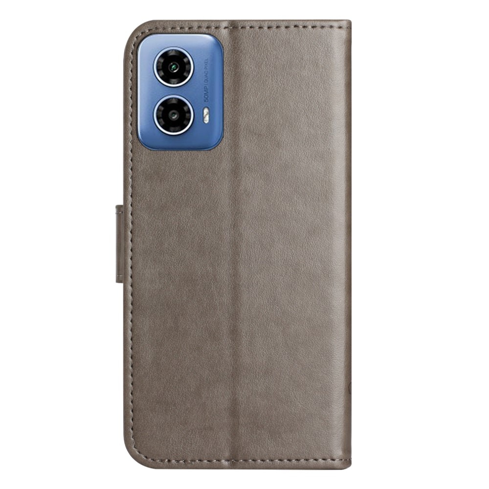 Custodia in pelle a farfalle per Motorola Moto G04, Grigio