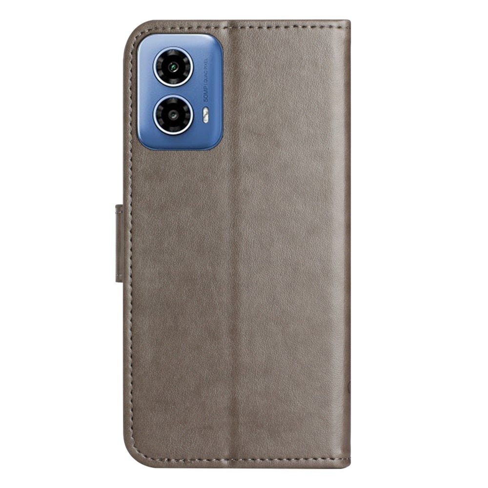 Custodia in pelle a farfalle per Motorola Moto G04, grigio