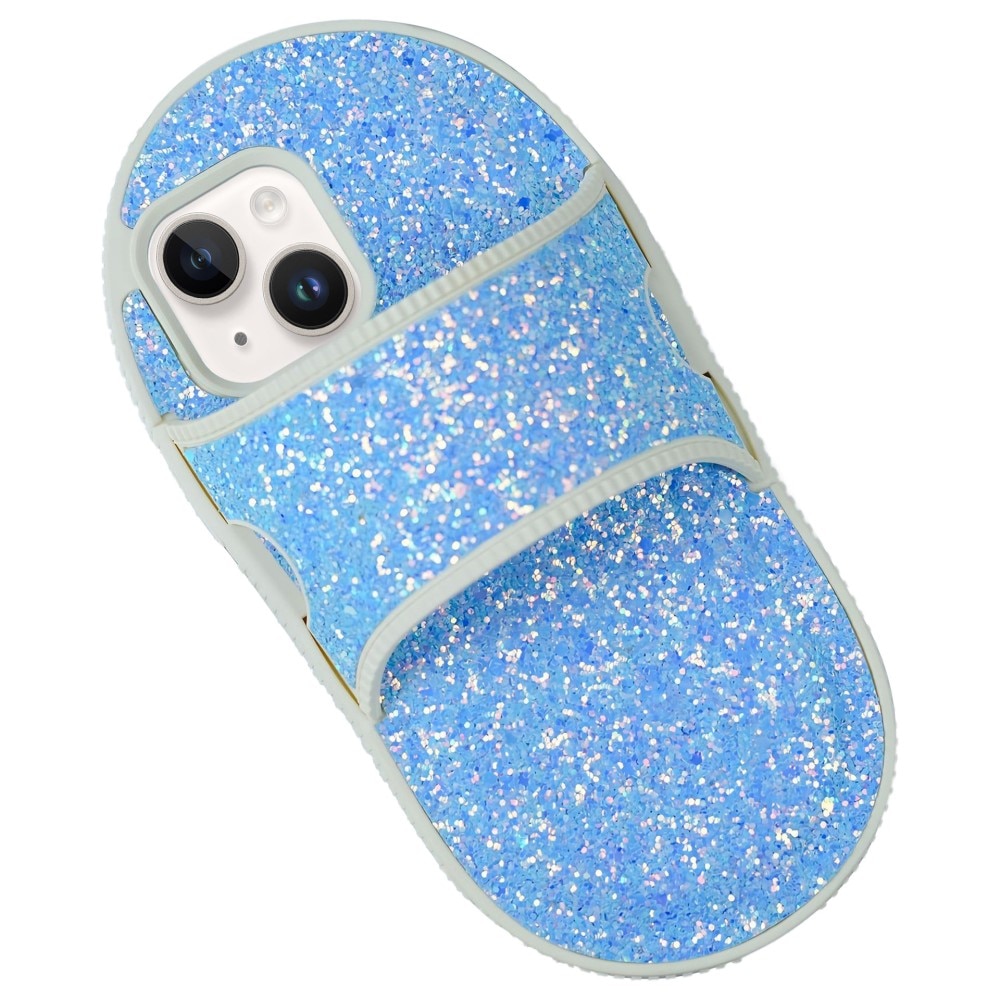 Cover Pantofola Glitter iPhone 13, blu
