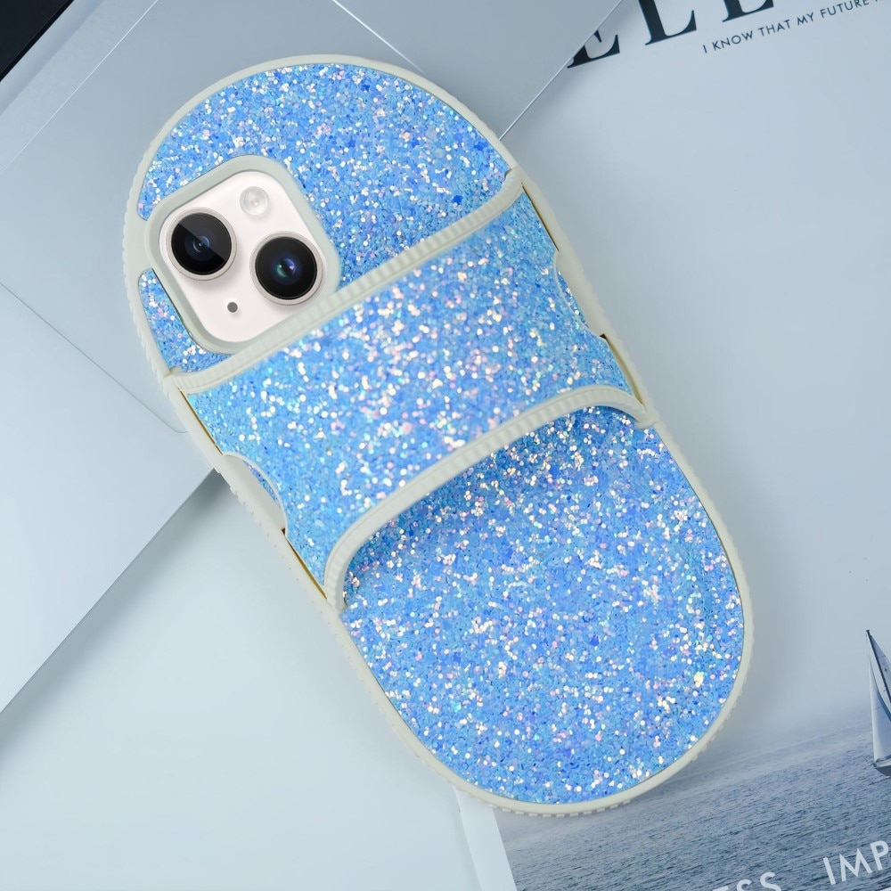 Cover Pantofola Glitter iPhone 13, blu