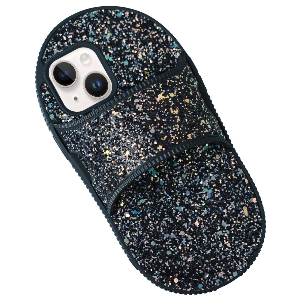 Cover Pantofola Glitter per iPhone 14, nero