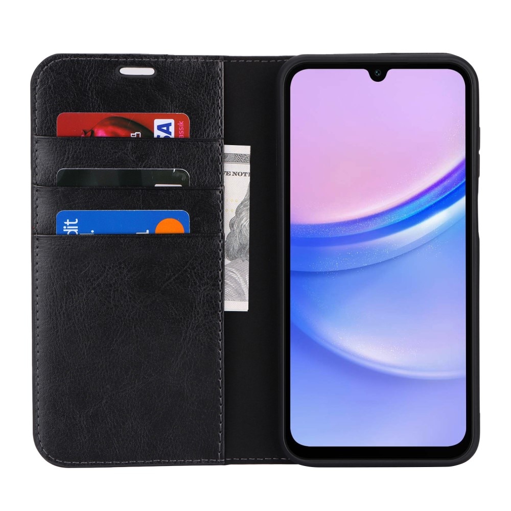 Cover Portafoglio in vera pelle Samsung Galaxy A15 nero