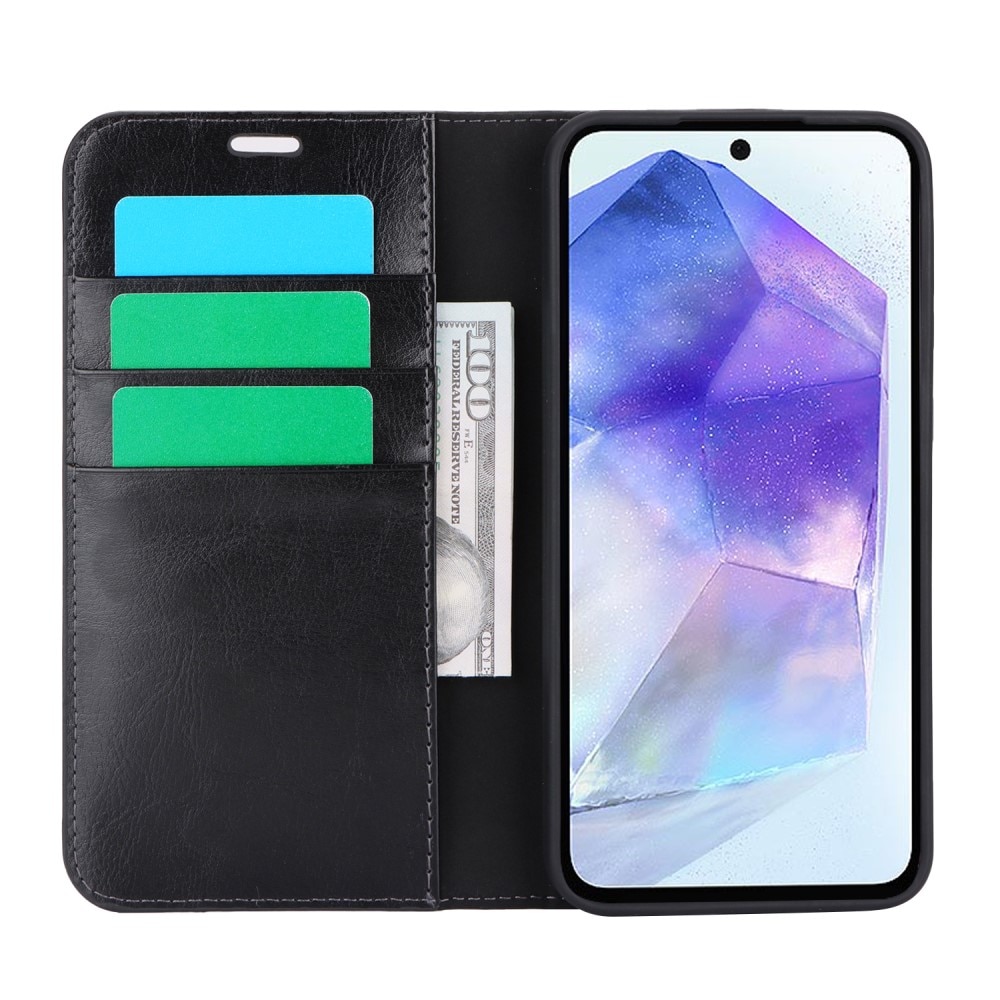 Cover Portafoglio in vera pelle Samsung Galaxy A55 nero