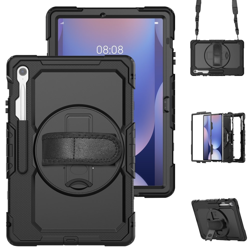 Full Protection Custodia ibrida antiurto con tracolla Samsung Galaxy Tab S10 FE Plus nero