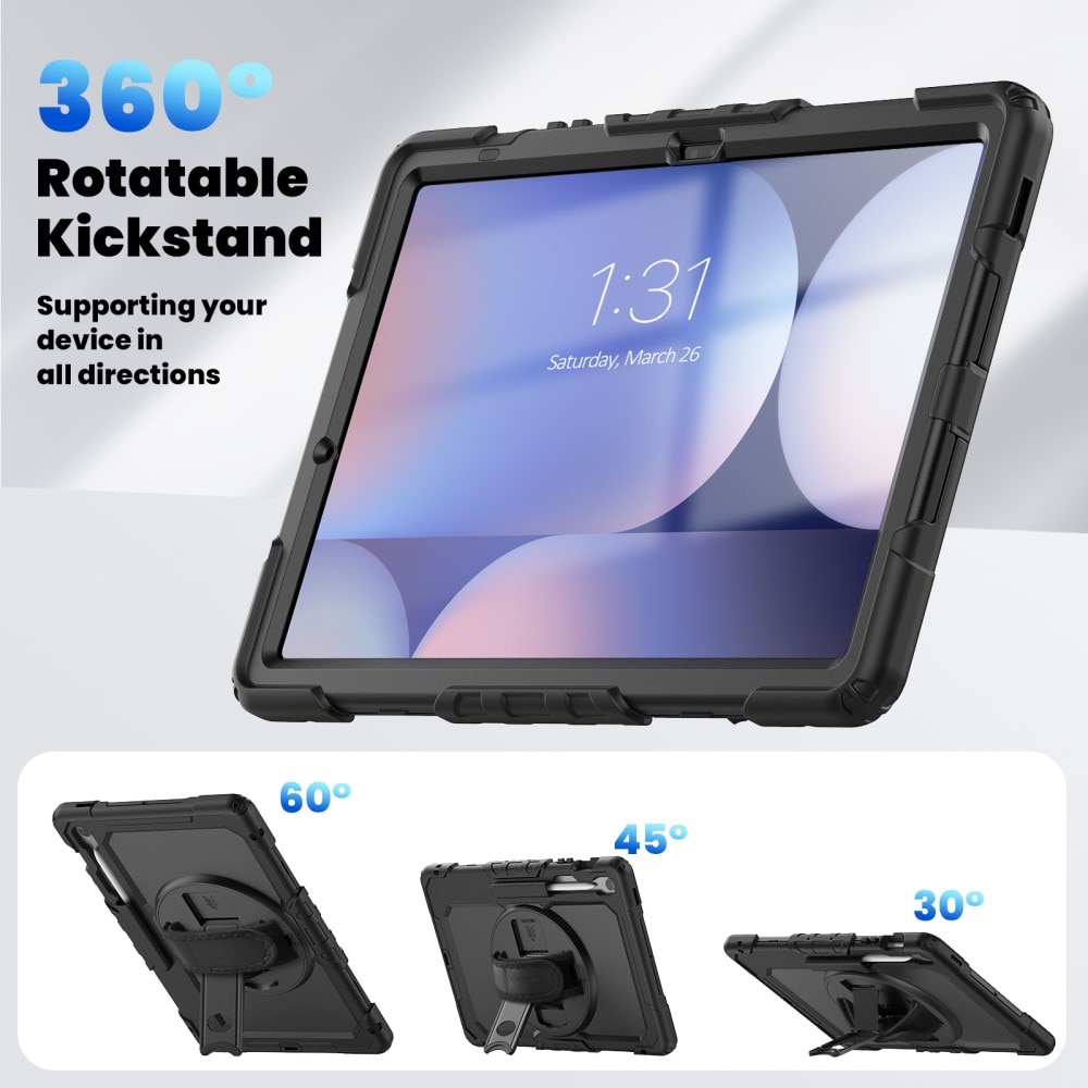 Full Protection Custodia ibrida antiurto con tracolla Samsung Galaxy Tab S10 FE Plus nero