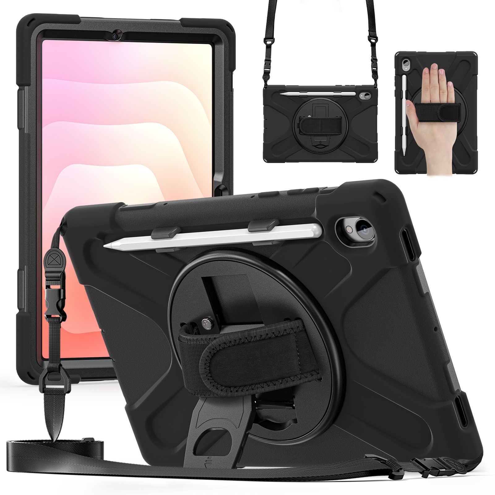 Custodia ibrida antiurto con tracolla Samsung Galaxy Tab S11 nero