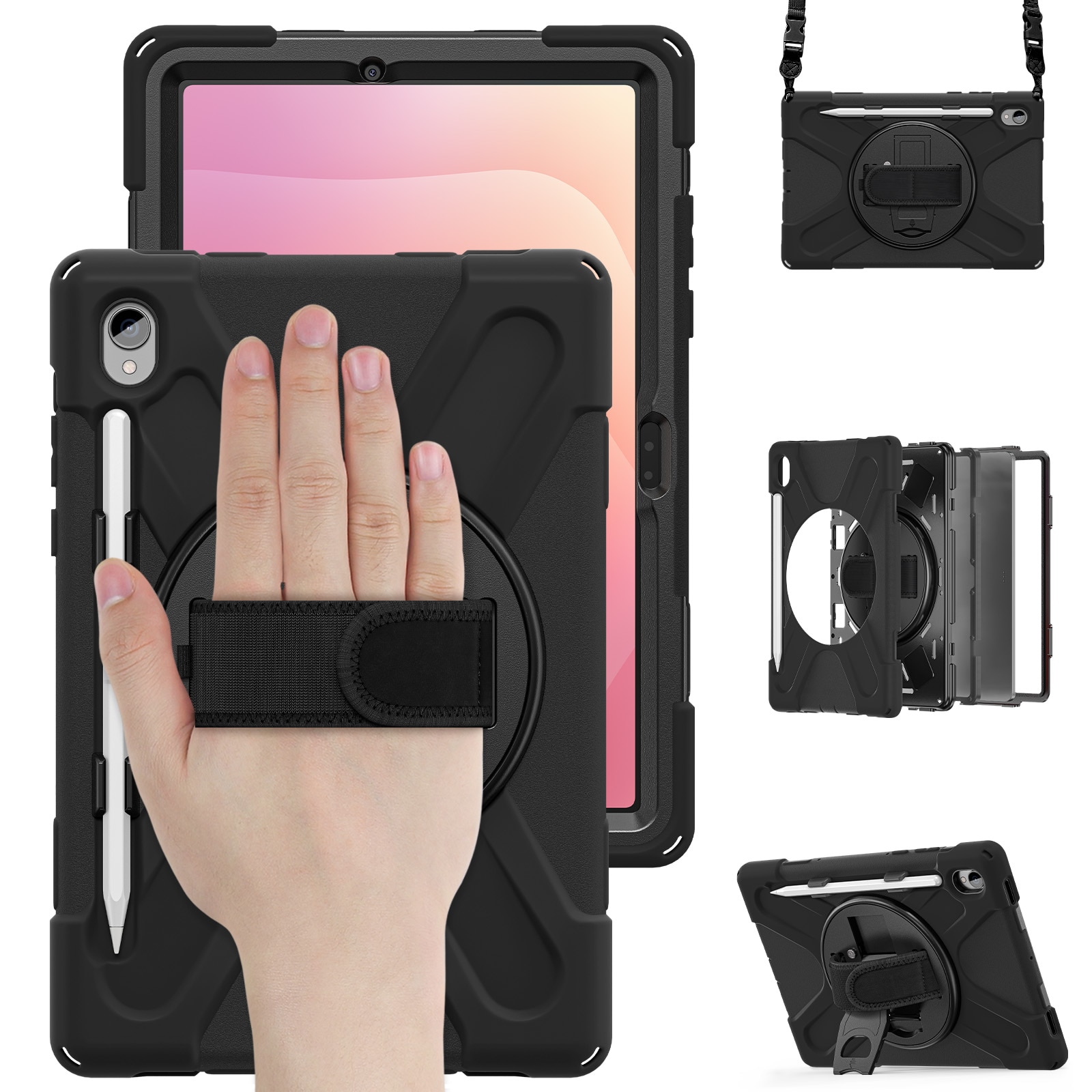Custodia ibrida antiurto con tracolla Samsung Galaxy Tab S11 nero