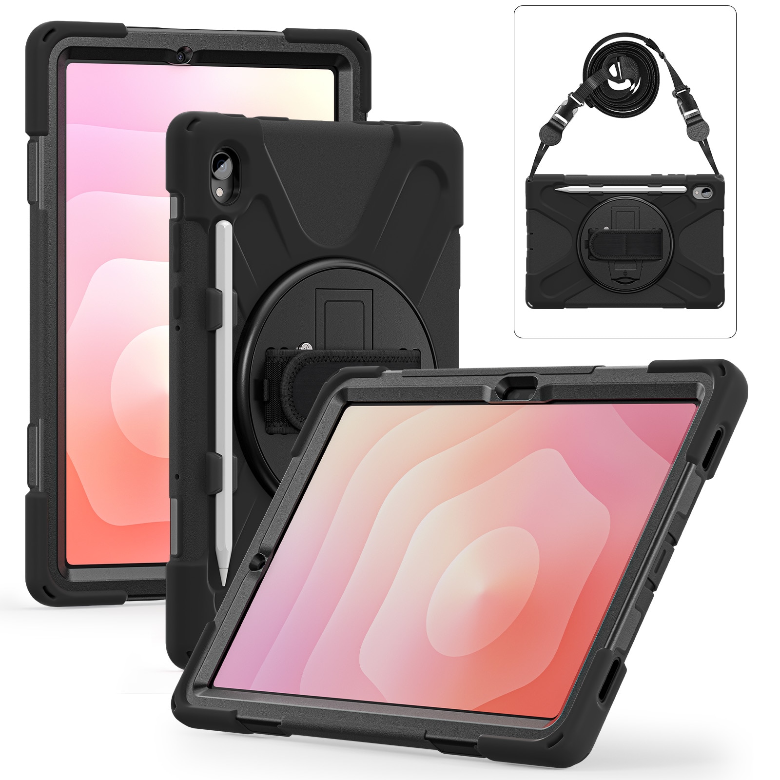 Custodia ibrida antiurto con tracolla Samsung Galaxy Tab S11 nero