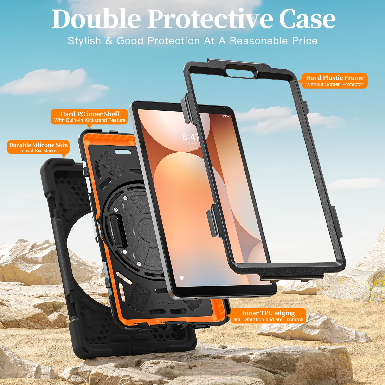 Custodia ibrida antiurto con tracolla Samsung Galaxy Tab A11 Plus nero