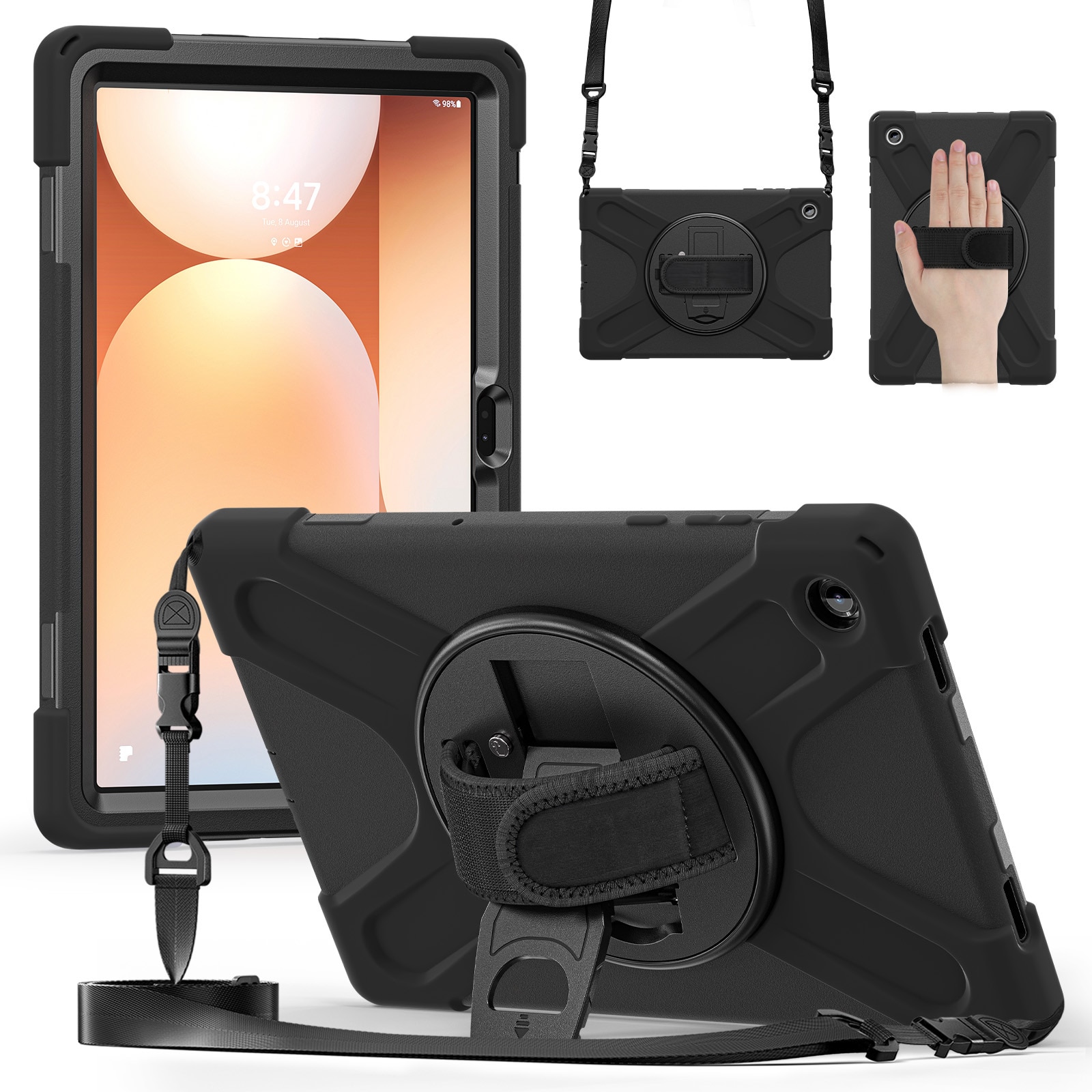 Custodia ibrida antiurto con tracolla Samsung Galaxy Tab A11 Plus nero