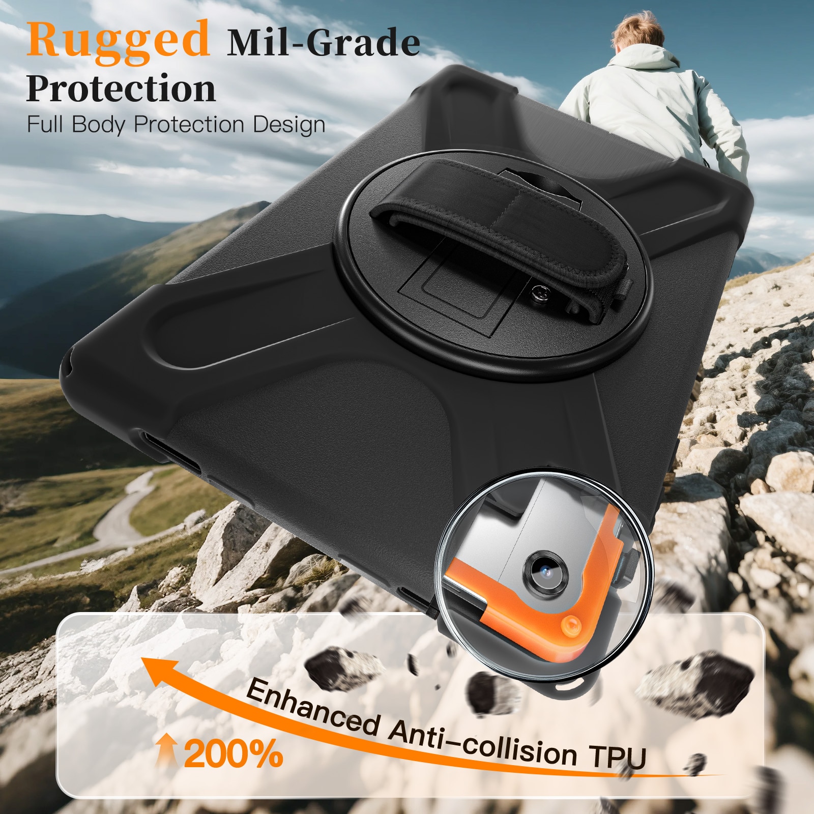 Custodia ibrida antiurto con tracolla Samsung Galaxy Tab A11 Plus nero