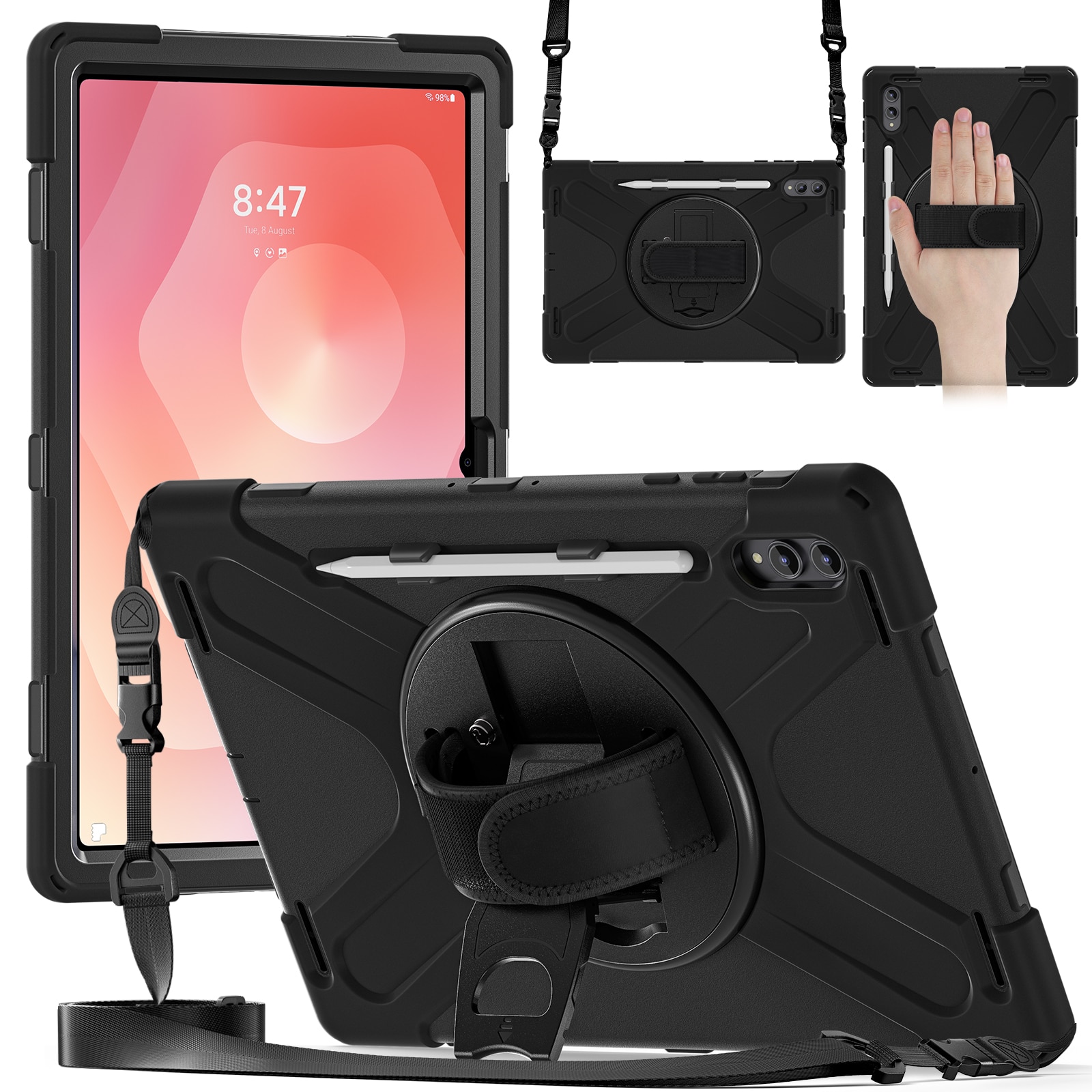 Custodia ibrida antiurto con tracolla Samsung Galaxy Tab S11 Ultra nero