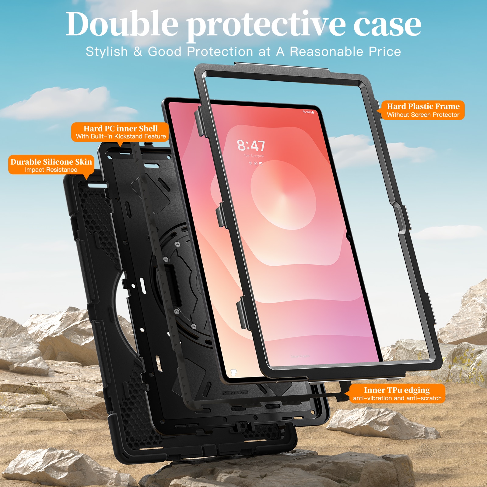 Custodia ibrida antiurto con tracolla Samsung Galaxy Tab S11 Ultra nero