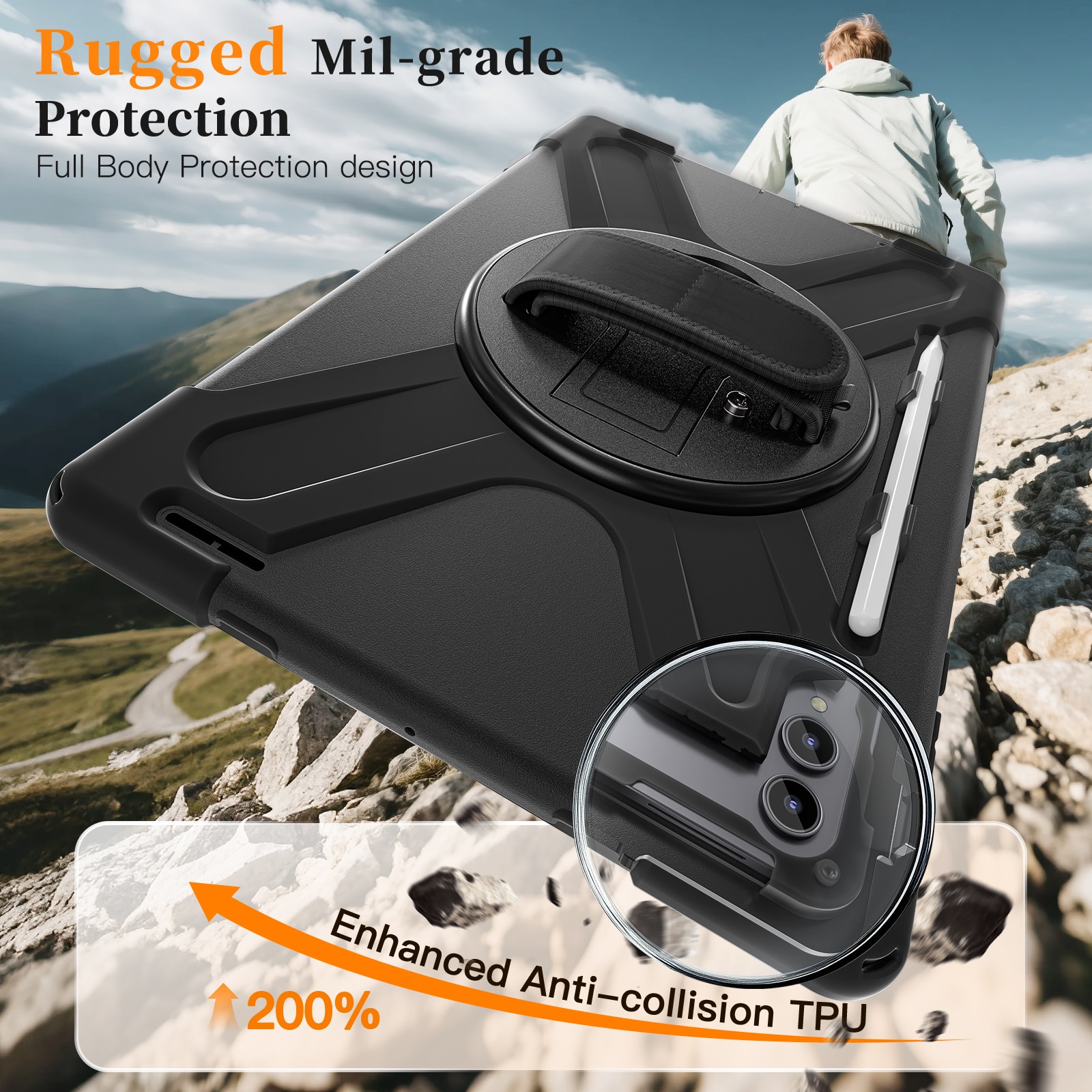 Custodia ibrida antiurto con tracolla Samsung Galaxy Tab S11 Ultra nero