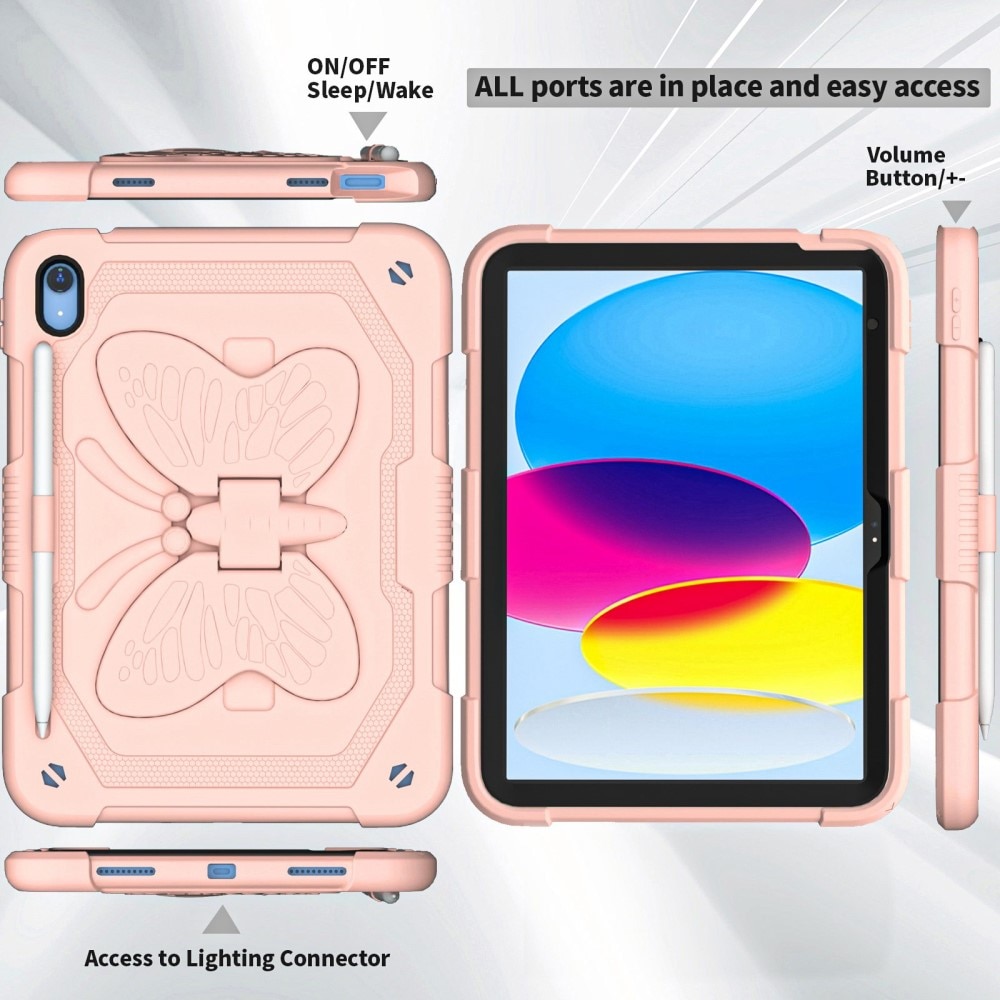 Custodia ibrida con farfalle per iPad 10.9 10th Gen (2022) a tracolla rosa